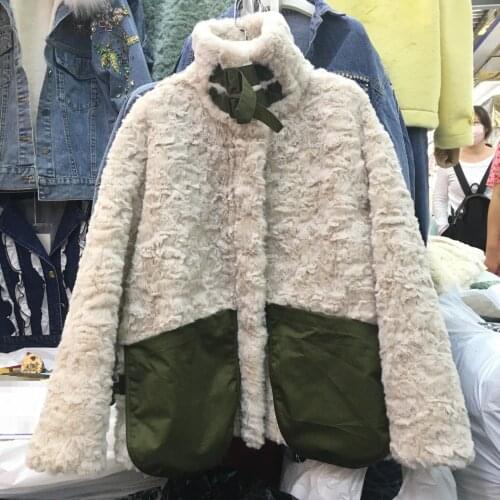 Off-white fur one-piece imitation lamb fur coat female 2020 autumn and winter new Korean version loose small stand collar