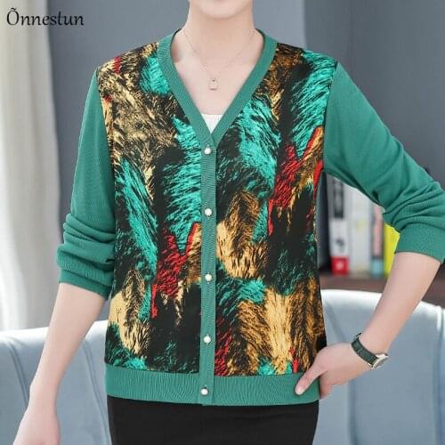 Cardigans Sweater Women Autumn Single-breasted Knitted Sweater Top Femme Korean Fashion Print V Neck Female Cardigan