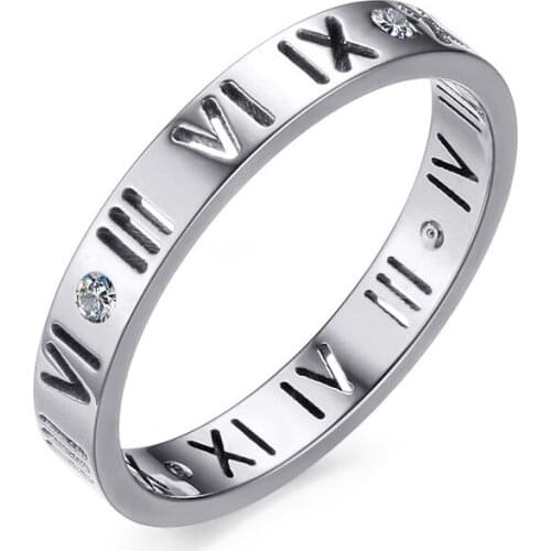 Men ring for WomenRoman numerals cubic zirconia ladies fashion stainless steeljewelry women rings