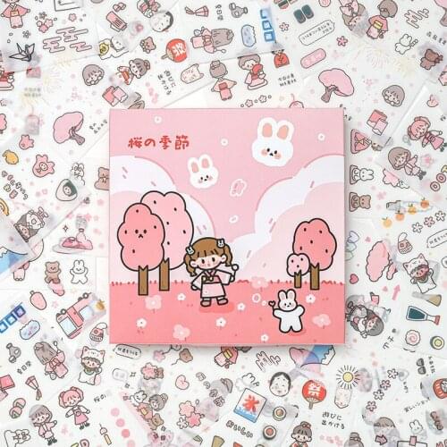 100pcs/1lot Kawaii Stationery Stickers Soft and soft cherry blossom season series Stickers Scrapbooking DIY Craft Stickers
