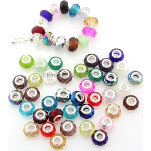 100 pcs/lot Mix Colors Faceted Crystal Glass Big Hole Beads Fit European Charm Bracelet ZZH06