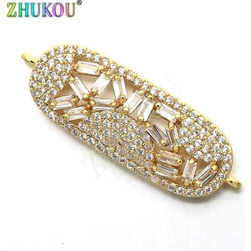 12*34mm Brass Cubic Zirconia Beads Connectors for Diy Jewelry Findings, Hole: 1mm, Model: VS218