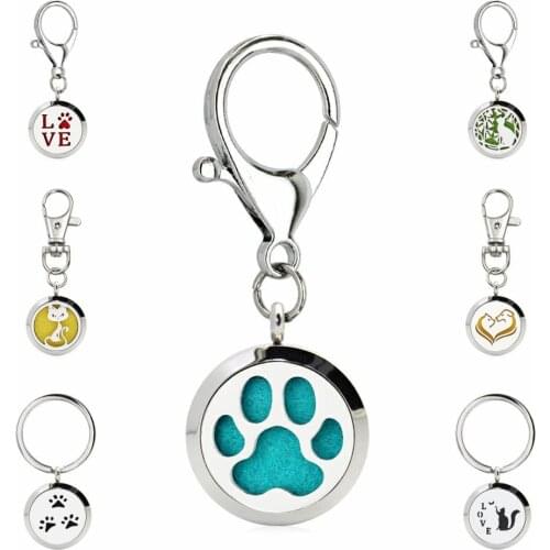 25mm diffuser locket key ring stainless steel Essential oil aroma diffuser locket keychain DIY Free 10pads