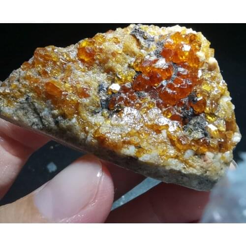 52.3g.Rare natural garnet crystal hexagonal point feldspar mica brass multi mineral crystal symbiotic halo energy healing