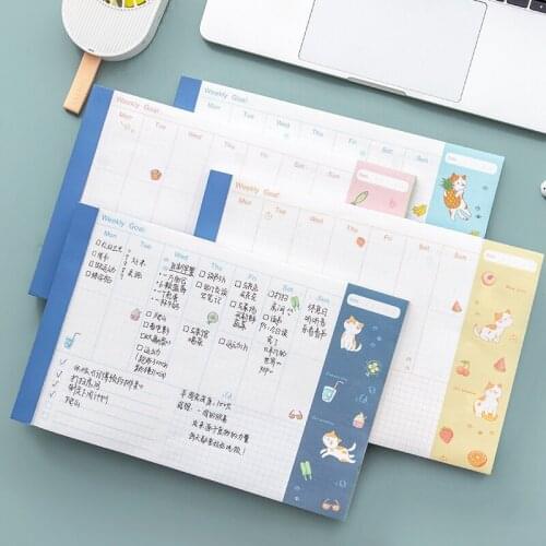 54 Sheets 27CM Kawaii Cat Weekly Planner Daily To Do Iist Memo Pads Notepad 2021 Agenda Paperlaria School Stationery