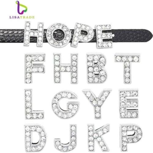 8MM Full Rhinestone Slide Letters charms "A-Z" (10 pieces/lot) Alphabet Fit DIY Wristband & Bracelet LSSL01
