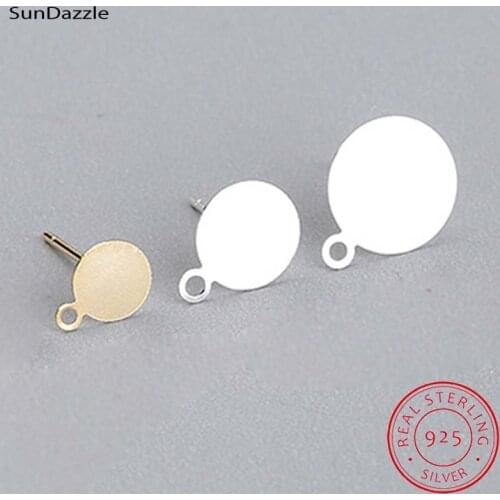 8pcs Real Pure Solid 925 Sterling Silver Earring Studs Needle Post Flat Round Pad Pins With Rings Settings DIY Jewelry Making