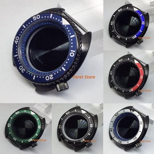 BLIGER 45mm Black PVD Case Blue Aluminum bezel sapphire glass stainless steel watch case fit NH35 NH36 movement