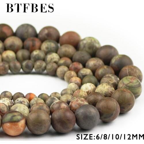 BTFBES Matte Natural Ocean Stone Sea Ore beads 6 8 10 12mm Round Loose Bead For Jewelry Bracelet Necklace Making DIY Accessories