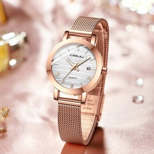 2021 New CRRJU Women for Watch Top Brand Luxury Japan Movement Stylish Rose Gold Ladies watch Date Quartz Wristwatch Girl Clock
