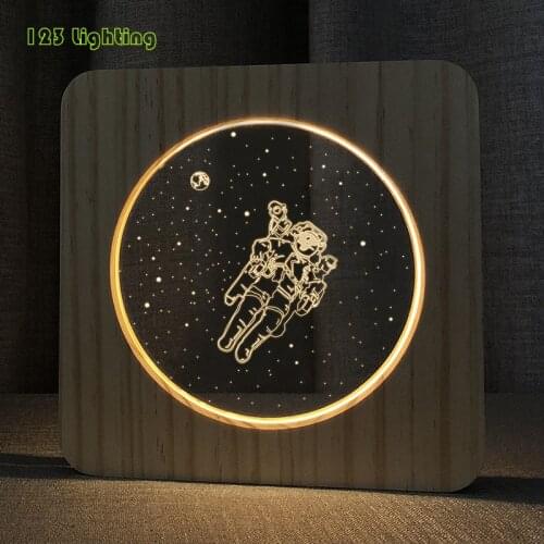 Space Astronaut LED Night lights Wooden USB Plug Bedroom Bedside Night Lamp Sleeping Lamp Living room Desk Atmosphere Lamp