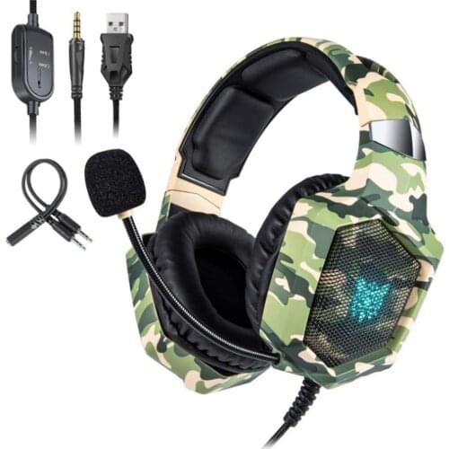 Gaming Headset PC Headset with 7.1 Surround Sound, Over Ear Headset with Noise Canceling Mic & LED Light, Memory Earmuffs