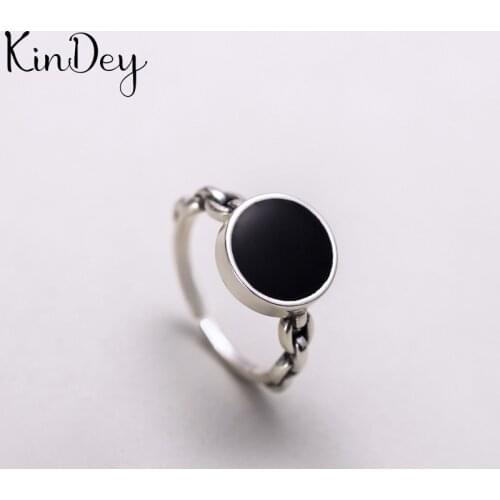Personality Gothic Vintage Black Round Rings For Women Bridal Wedding Engagement Punk Resizable Antique Rings Rock Jewelry