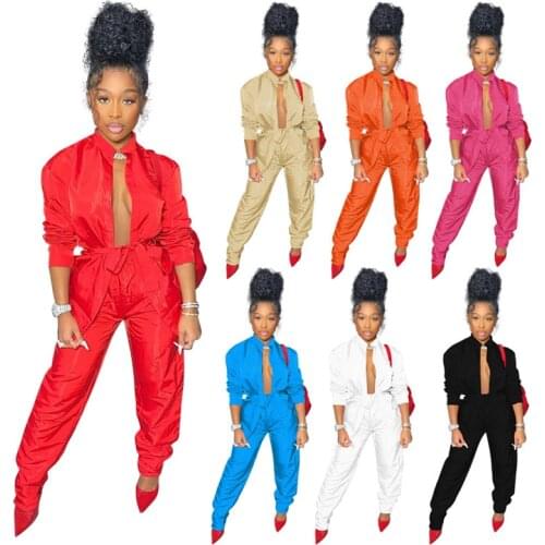 Two Piece Outfit Women Satin Fabric Office Ladies Top and Pants Sashes Elegant Matching Set Street Wear Wholesale Dropshipping