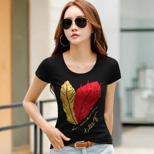 Summer Hot Drilling Womans T-shirt 2020 New Thin Woman Clothes Short-sleeved Female T-shirt