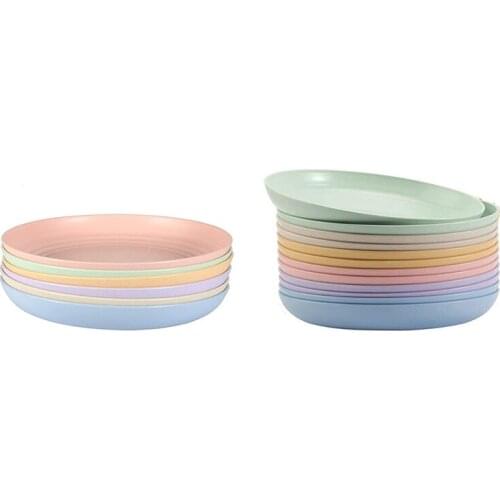 HOT 9 Inch Lightweight Wheat Straw Plates,Plastic Plates Reusable, Assorted Colors Dinnerware Sets, Dishwasher Safe