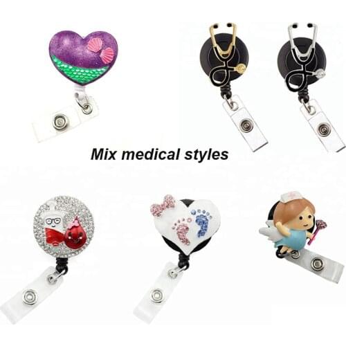 Medical Mixed Hospital Shape Rhinestone Retractable Reel/Id Badge Holder Nurse Symbol Name Carder