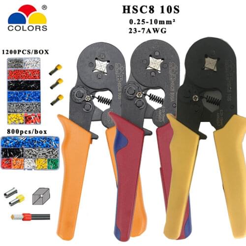 Mini pliers electrical wire crimping tools tubular terminals box set HSC8 10S 0.25-10mm2 AWG23-7 with 1200/800pcs Terminal set