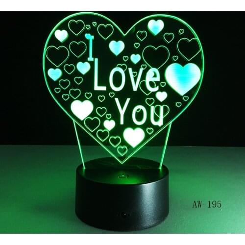 Valentines Day Heart Model 3D Lamp Stereo Illusion LED Holiday Christmas Gift 7 Colors Night Light Home Decor Drop ShAW-176