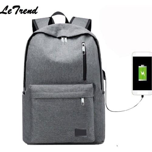 LeTrend Canvas Multifunction USB Charging Men 15Inch Laptop Backpacks For Teenager Male Mochila Leisure Travel Backpack NB018