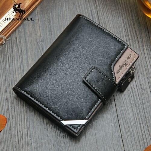 JIFANPAUL Vintage Mens Short Wallet Men Genuine Leather Multi-Card Bit Retro Card Holder Clutch Wallets Purses First Layer Re