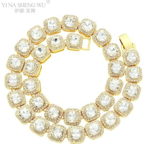Men/Women Hip Hop New Square Chain Necklace Bracelet Hip Hop Rock Gold Silver Color Iced Out Bling Chains Necklaces Jewelry Gift