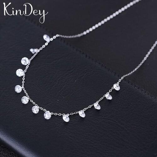 Kindey Real Pure New Silver Color Cubic Zirconia Beads Necklaces Pendants for Women Wedding Jewelry Kolye Collares