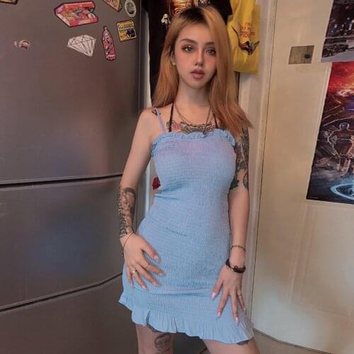 French Style Spaghetti Strap Mini Dress Sexy Bandage Bodycon Party Dress Pleated Stretch Short Suit Club Dress