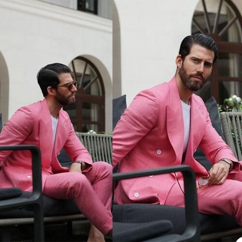 Casual Men Tuxedos Custom Made Single Breasted Peaked Lapel Streetwear Blazer 2 Pieces Set Daily Slim Fit Jacket