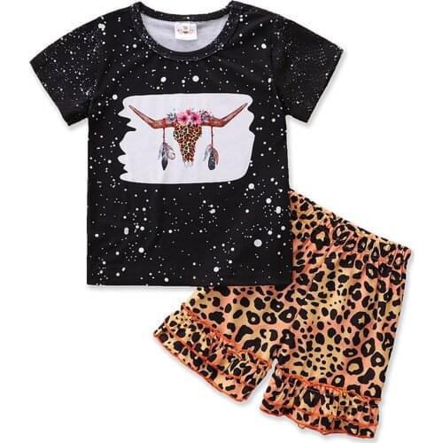 Infant Kids Baby Girl’s Casual T-shirt and Shorts Set Fashion Printing Short Sleeve Tops and Ruffles Short Pants 1-5T