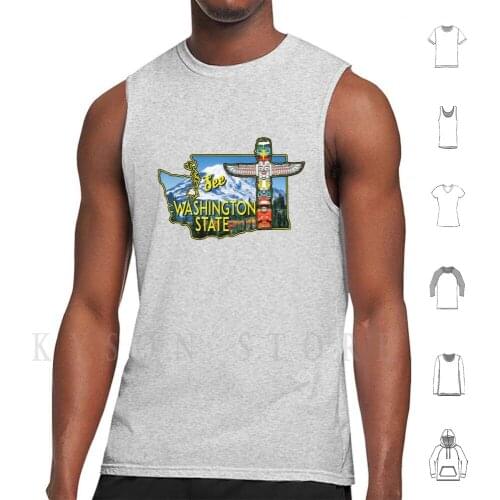Washington State Totem Pole Mount Rainier National Park Vintage Travel Tank Tops Vest Sleeveless Washington State Totem Pole