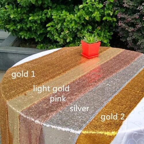 TRLYC 12"*60" Rose Gold Rectangle Sequin Table Runner For Wedding Banquet Events SILVER/ GOLDCR-46