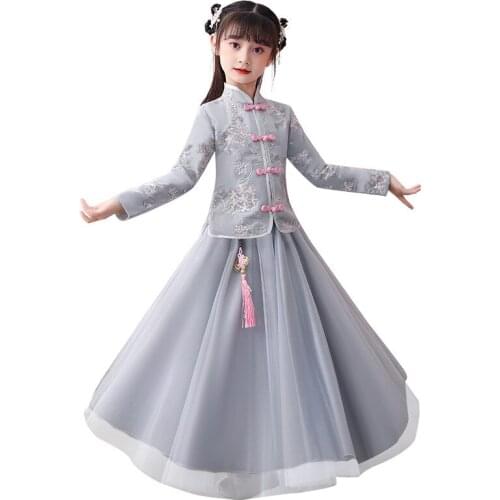 Vintage Flower Girls dresses Cute kids dresses girls Chinese cheongsam elegant clothes Traditional Chinese garments for Child