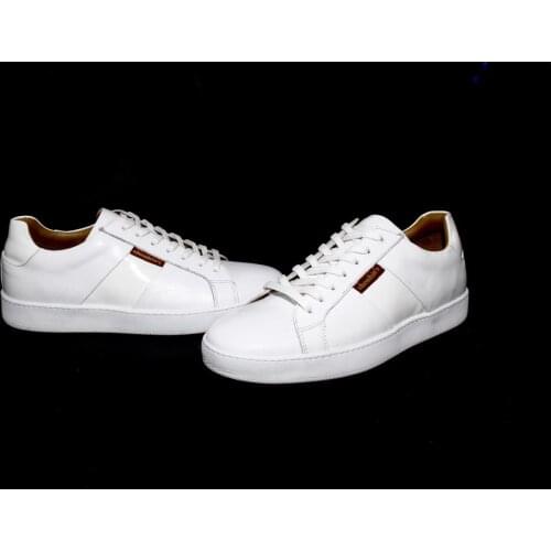 Premium Handmade Sport Sneakers with White Leather & Rugan, Mens Spring 2021 Tennis Athletic Shoes
