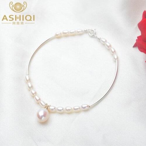 ASHIQI Genuine Mini 3-4mm Natural Freshwater Pearl Bracelets with 925 Sterling Silver for women gift