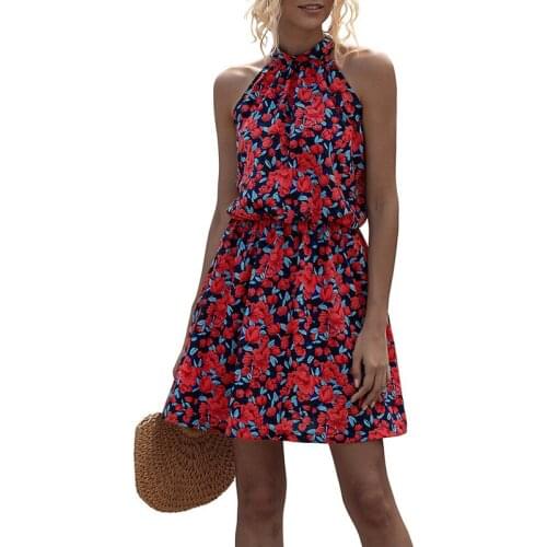 Summer Sexy Halter Strapless Floral Print Mini Short Dress 2021 Bowknot Sundress Vacation Clothes For Women AM3033