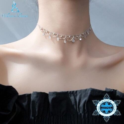 Silver 925 Jewelry 925 Sterling Silver Necklace Real Women Choker Fine Austria Crystal Zirconic Statement Pendant Jwelry