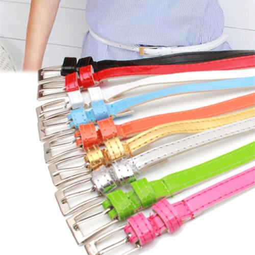 1X PU Thin Candy-colored belt Narrow Skinny Patent Leather Bow Buckle Waist Belt Women Laies Fashion