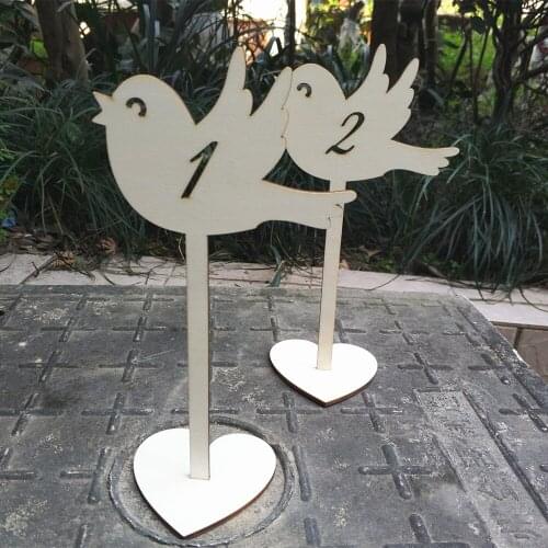 10pcs Wedding Wooden Cute Love Bird Table Numbers with Stand Base Party Event Table Decor Christmas Decoration