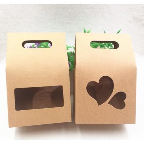 20Pcs/Lot 16*10*6cm Hot PVC Clear Heart Window Kraft Paper Cake Candy Boxes Wedding Favor Gift Portable Boxes