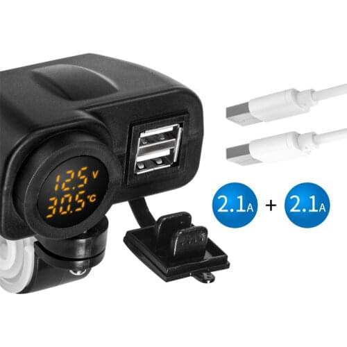 Motorcycle accessories 12V to 5V USB mobile phone charger waterproof thermometer voltmeter red yellow