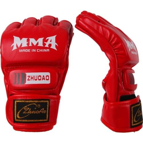 Black/Red Open Fingers Boxing Muay Thai MMA Gloves Sparring Mitts Grappling Fighting Martial Arts Gears Bag Punch 2018 DEO