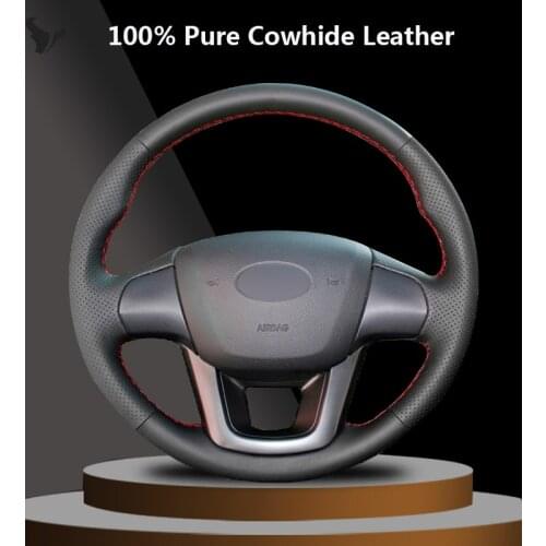 Black Genuine Leather Steering Wheel Cover for Kia K2 Kia Rio 2011 2012 2013
