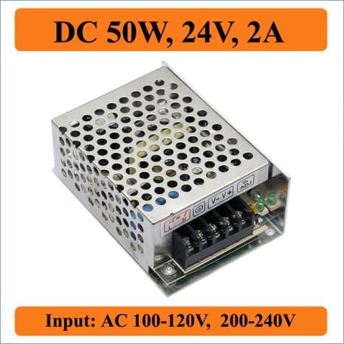 50W 24V 2A Switching Power Supply Factory Outlet SMPS Driver, AC110V/220V Transformers to DC 24V for LED Strip Light Display