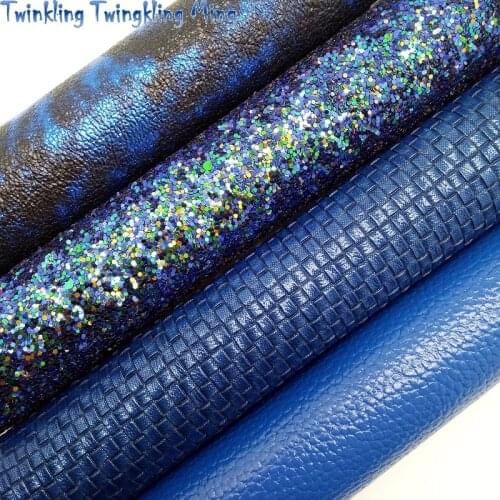 Blue Glitter leather, Metallic Cloudy Faux Leather, Weaving Faux Fabric For Bow A4 21x29CM Twinkling Ming KM194