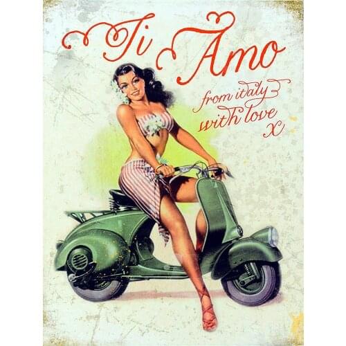Italian Girl Scooter 12x8 Inch Vintage Retro Decor Metal Tin Sign