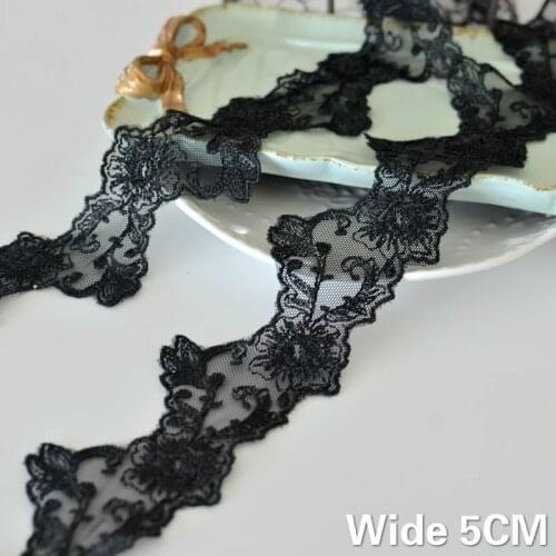 5CM Wide Exquisite Black Mesh Polyester Embroidery Lace Trim Ribbon Appliques Guipure Fabric Clothing Collar DIY Sewing Supplies