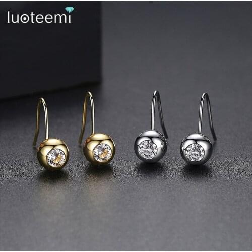 LUOTEEMI Exquisite Small Round Dangle Earrings for Women Girls Wedding Party Flower Hollow Shiny CZ Fashion Jewelry Brincos Gift