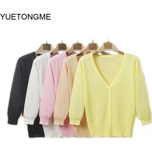 Knitted Cardigan sweater New summer Women solid candy Color V Neck Long Sleeve sweater Fashion Cardigan for Female Jumper Outwe