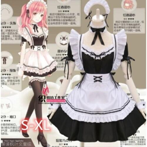 Maid Cosplay Costume Sexy Catwomen Outfit Cotton Apron Lovely Mini Dress For Women Anime Black White Lolita+Accessories